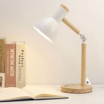 Topika - Wooden Desk Lamp, Screw Socket Table Lamp With Metal Shade