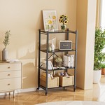 Topika - Folding Shelves with Wheels,3/4-Tier Iron Storage Rack,No Assembly