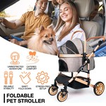 Topika Foldable Dog & Cat Stroller, Shock Absorbing 3-in-1 Pet Carrier