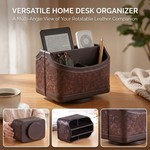 Topika - 360 Rotating Vintage PU Leather Remote Holder with 5 Compartments