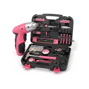 Topika Pink Household Tool Set 135-Piece with 3.6V Cordless Driver Drill