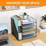 Topika - Desk Organiser with 5-Tier Tray & Side File Holder, Black Steel