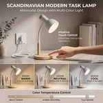 Topika - Wooden Base Desk Lamp with Base Switch, White Metal Shade