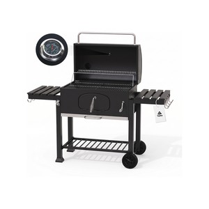 Topika Outdoor Charcoal Braai Grill & Dual Side Tables, Hooks, Thermometer