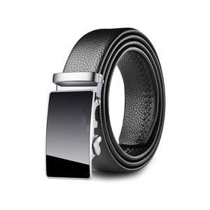 Leather Belt Men's Black Suits Ratchet Belt Metal Buckle Belt with Box