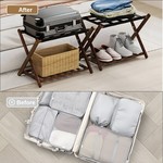 TopikaHome - Bamboo Luggage Rack with Storage Shelf Folding Suitcase Stand