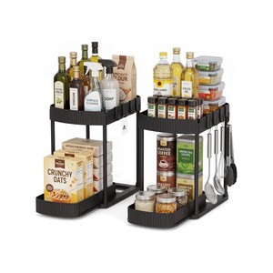 Topika Under Sink Organizer 2 Tier Pull-Out Storage Rack With Side Hooks