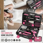 Topika Pink Household Tool Set 135-Piece with 3.6V Cordless Driver Drill