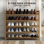 Topika Coat And Shoe Rack With 5 Tier Shelf And Hooks For Entryway, Wooden