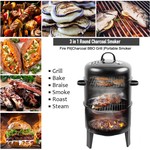 Topika - 3-in-1 Charcoal Vertical BBQ Grill Smoker Grill with Thermometer