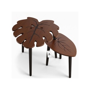 Topika - Nesting Coffee Table Set Pine Wood Palm Leaf Coffee Table 2 Set