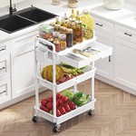 Topika - Rolling Storage Cart, Plastic Rolling Storage 3 Tier with Drawer