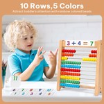 Topika 10-Row Wooden Abacus for Kids with 120 Cards & Counting Sticks