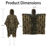 Topika Ghillie Poncho Camo Hunting Suit, 3D Leafy Camouflage Hooded Cape