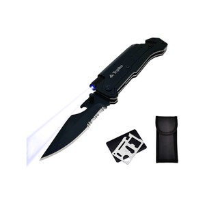 Topika Tactical Knife Folding Knive Pocket Knife For Men, LED Fire Starter