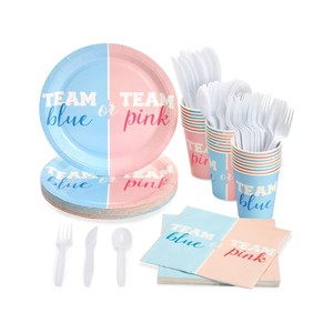 Baby Gender Reveal Party Plates Set for 24 Guests - 144 Piece