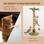 Topika Cat Scratching Tree 114cm Tall, Sisal Scratcher with Toys