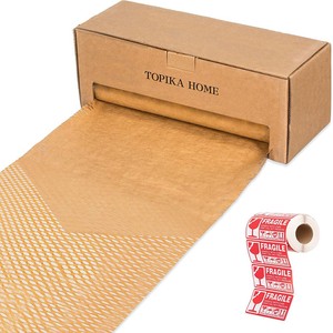 Topika- Honeycomb Packing Paper Roll with Desktop Dispenser Fragile Labels
