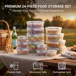 Topika - 24Piece Food Storage Containers With Lids, Black PP Meal Prep Set