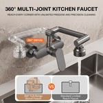 Topika - Wall Mount Kitchen Faucet, Gun Grey 360 Swivel Hot And Cold Tap