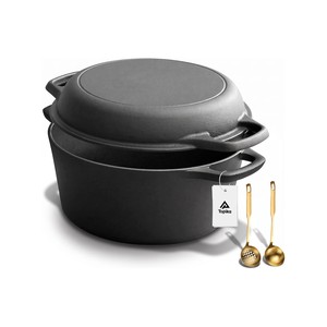 Topika 4.7L Enamel Cast Iron Dutch Oven, 2-in-1 Design with Frying Pan Lid