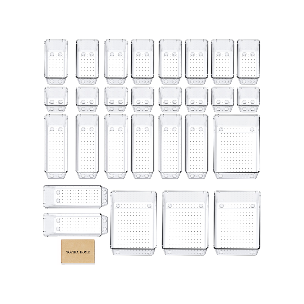 TopikaHome 28Pcs Clear Plastic Drawer Organizer Set, Organizers and Storage TopikaHome 28Pcs Clear Plastic Drawer Organizer Set, Organizers and Storage