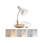 Topika - Wooden Base Desk Lamp with Base Switch, White Metal Shade