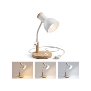 Topika - Wooden Base Desk Lamp with Base Switch, White Metal Shade