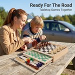 Topika 7-in-1 Wooden Chess Set, 30cm Travel Family Board Game Box for Home