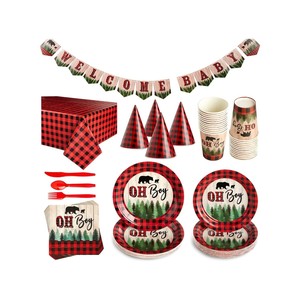 Topika Oh Boy Party Supplies with Paper Plates Cups Napkins etc Cutlery