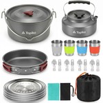 Topika 22pcs Camping Cookware Set for 4, Camp Utensils for Outdoor Cooking