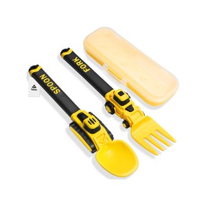 Topika Kids Fork And Spoon Yellow Construction Vehicle Utensils&PP material