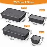 Topika - 25 Piece Drawer Organiser Trays, Clear Black Storage Bins