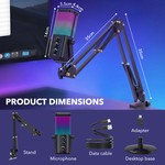 Topika - Square RGB Gaming Microphone, USB PC Streaming Mic Kit with Stand
