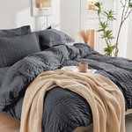 Topika Seersucker Bedding Set With Duvet Cover & Fitted Sheet, Grey