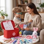 Topika Wooden Kids Doctor Kit and Dentist Play Set with Red Cloth Bag