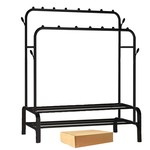 Topika-Double Rod Garment Rack with Double Shelves, Metal Clothing Storage