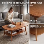 Topika - 2 Tier Coffee Table With Storage Shelf, Low Oval Coffee Table