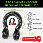 TopikaAuto 5m 10Tons Tow Strap Heavy Duty with D Ring Shackle Recovery Rope