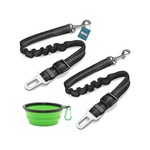 Topika 2 x Retractable Dog Car Seat Belts with Dog Bowl, Shock Absorbing