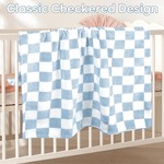 Topika Blue Fluffy Checkered Baby Blanket, Soft Fleece Infant 100x150cm 1pc