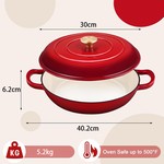 Topika - 30 Cm Cast Iron Pot,Red Enamelled Casserole Braiser With Lid,3.5 L