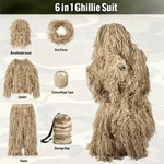 Topika - Ghillie Suit 6 Piece Set Camo Hunting Clothes for Adults, One Size