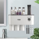 Topika 3 Cup Wall-Mounted Toothbrush Holder, Automatic Toothpaste Dispenser