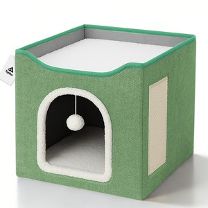 Topika - Foldable Cat Bed with Scratch Pad & Toy, Cozy Indoor Cat House