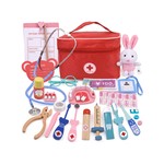 Topika Wooden Kids Doctor Kit and Dentist Play Set with Red Cloth Bag