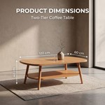 Topika - 2 Tier Coffee Table With Storage Shelf, Low Oval Coffee Table
