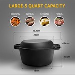 Topika 4.7L Enamel Cast Iron Dutch Oven, 2-in-1 Design with Frying Pan Lid