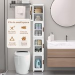 Topika Slim Bathroom Storage Cabinet, Narrow Storage Organiser With Wheels