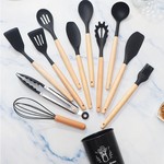 Topika - Silicone Kitchen Utensils Set 12-piece Non-Stick, Wooden Handles